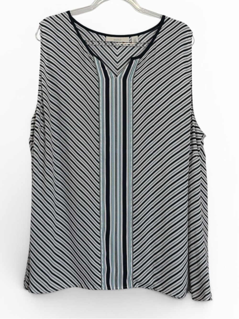 Sejour Blue and White Striped Sleeveless V-Notch Blouse - Picture 6 of 9